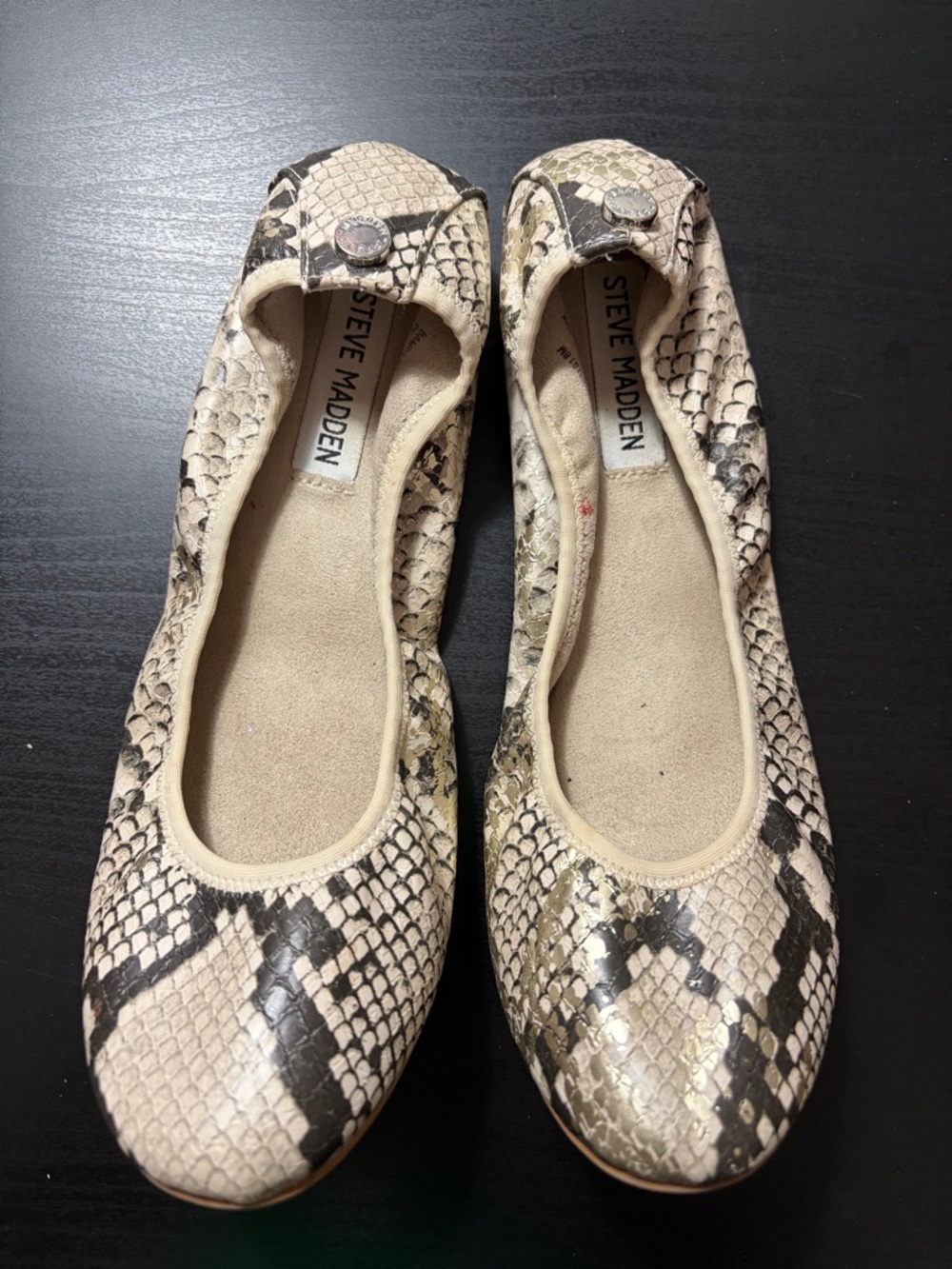 Steve Madden Beige Snake-Print Ballet Flats